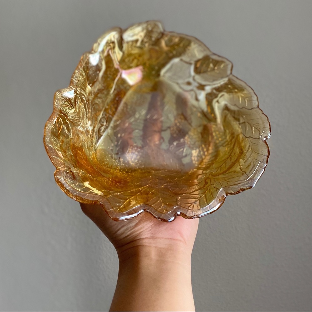 Amber Yellow Carnival Glass Fruit Bowl